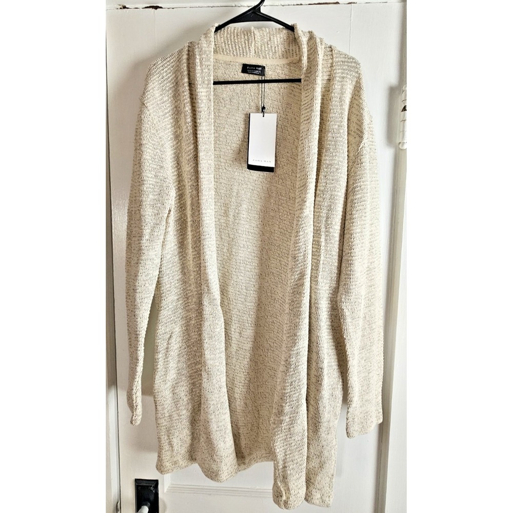 Zara Men's Cream Open-Front Cardigan